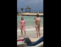 Pink bikini girl beach shore leopard bikini 