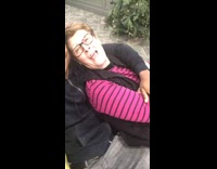 Black hat guy hugs pink shirt grandma 