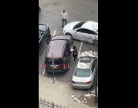 Car blocked tries to back up on sidewalk part 3