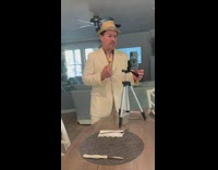 straw fedora hat dining table tripod 