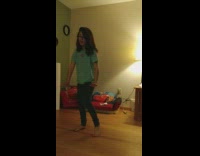 Glasses Girl Dancing and Singing on Wood Floor Falls on Face