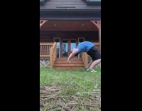 Guy does backbend push ups and belly jumps 