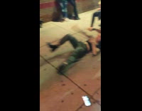 Woman green pants lie down ground pictorial