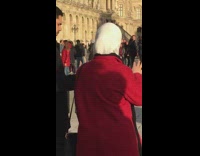 Lady handstand backbend yoga Louvre pink shoes