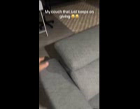 Woman shows off her smart couch
