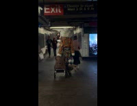 Collab Subway Creatures - Person wear fashion outfit pull hand truck subway