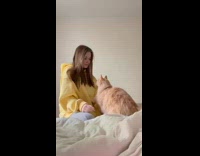 Cat Climbs on Lady and Snuggles with Her