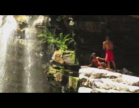 Couple red bikini lay down butt waterfalls
