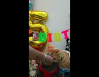 Woman gives cat treats during birthday party