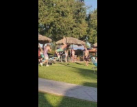 Two men shirtless backflip dance tiktok resort 