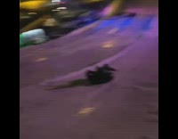 Guy slides down snow slide hill with tube and knocks down bystander