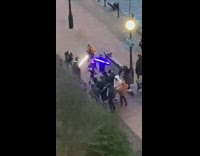 Group rap video walk riverside, blue LED