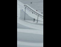 Black white striped shirt guy ski ramp 