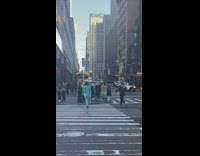 Teal suit jazz crosswalk yellow taxi