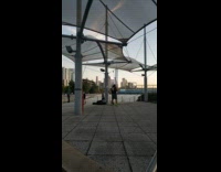 Guy practices boxing green speedball river sunset 