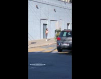 Woman white tank crop top sidewalk pictorial