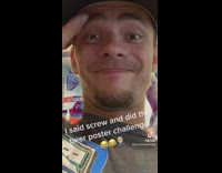 Guy does beer poster challenge with Busch light 