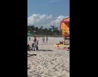 Orange red lifeguard tower shirtless guy