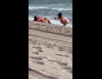 Woman bikini pink cloth lay down beach