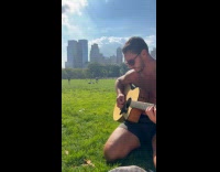 Man solo sword fighting practice at park