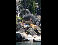 Bikini girl practices films tiktok dance lake