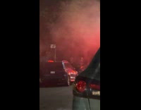 Man shows street covered in insecticide plumes