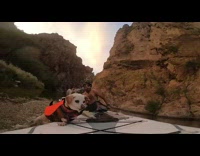 Collab KaleSaladIG - Guy rides paddleboard with small dog and falls