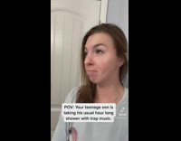 Son plays rap songs in shower