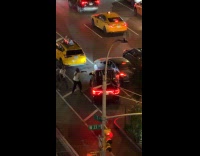 Black car hit gray car street night