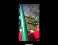 Mom climbs playground ladder dramatically 