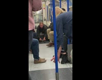 Drunk guys ride skateboard in subway