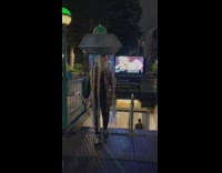 Alien abduction shiny costume subway stairs