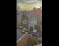 Large tower with marching band 