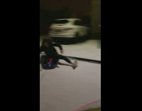 Guy on sled hits parked car fail