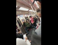 Collab Subway Creatures - man and woman dance perform on subway train
