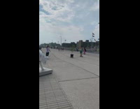 Guy films friend and plant riding skateboards 