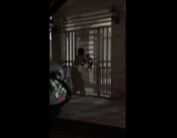 Woman gets dog insert through the gate