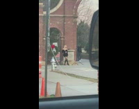 Woman in black dress with wine at the gate
