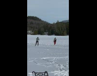 Woman red pants snow 