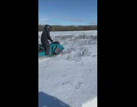 Man in Snowmobile Goes for a Lap