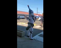 Person wears Stormtrooper dances on the street