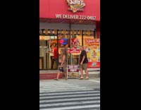 Four men tiktok dance inside the restaurant