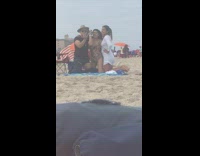 Two women One man kneel and took a selfie at the beach