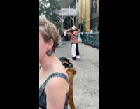 Collab WINY - Man shirtless play guitar behind his head woman with short hair smiles