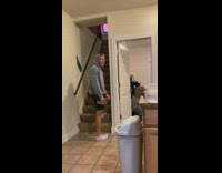 Therapeutic screaming in house with guy in grey hoodie 