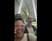 Girl with pink sunglasses on using words her friend likes 