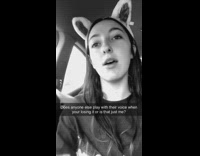 Girl animal ears sings while losing her voice in the car