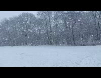 Girl watches snow fall outside 