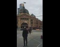 Group picture muscled man street stoplight