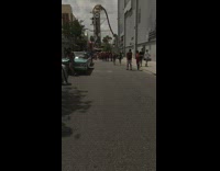 Striped shirt girl blue vintage car hood 